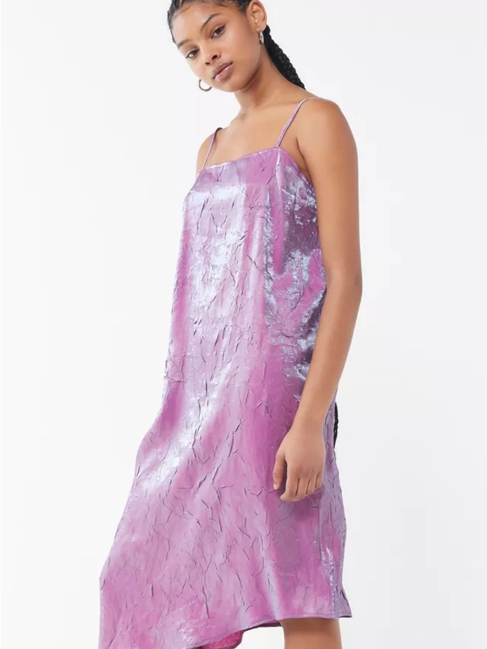 UO Urban Renewal Remnants Iridescent Asymmetrical Slip Dress Y2K